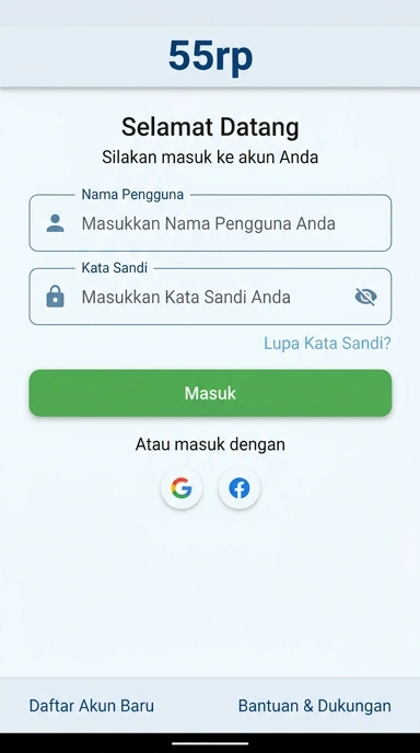 Tampilan halaman login 55rp