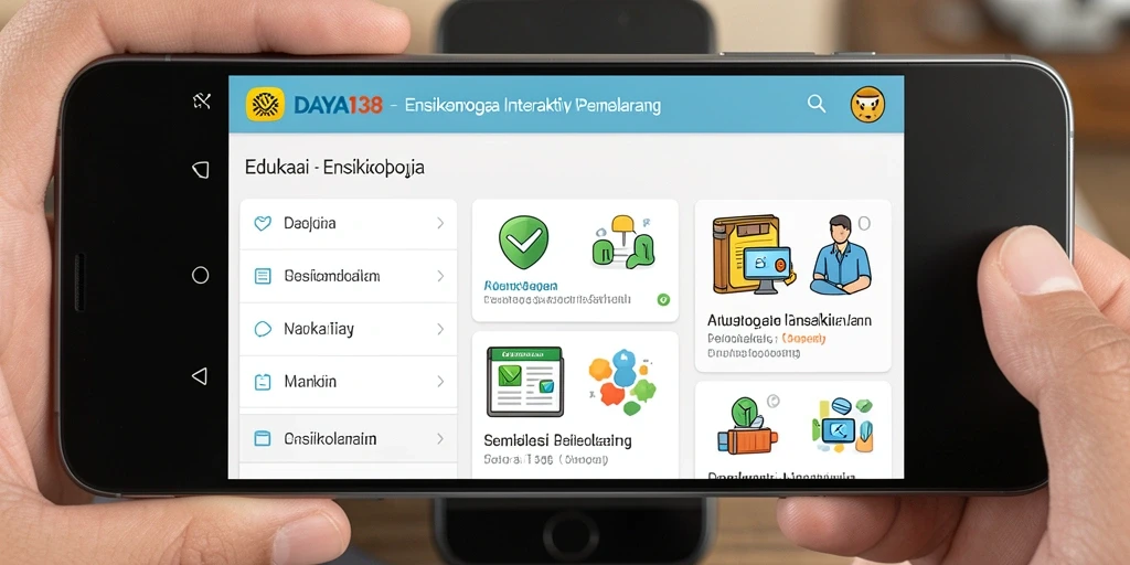 Tampilan antarmuka aplikasi Ensiklopedia DAYA138 yang interaktif dan menarik.