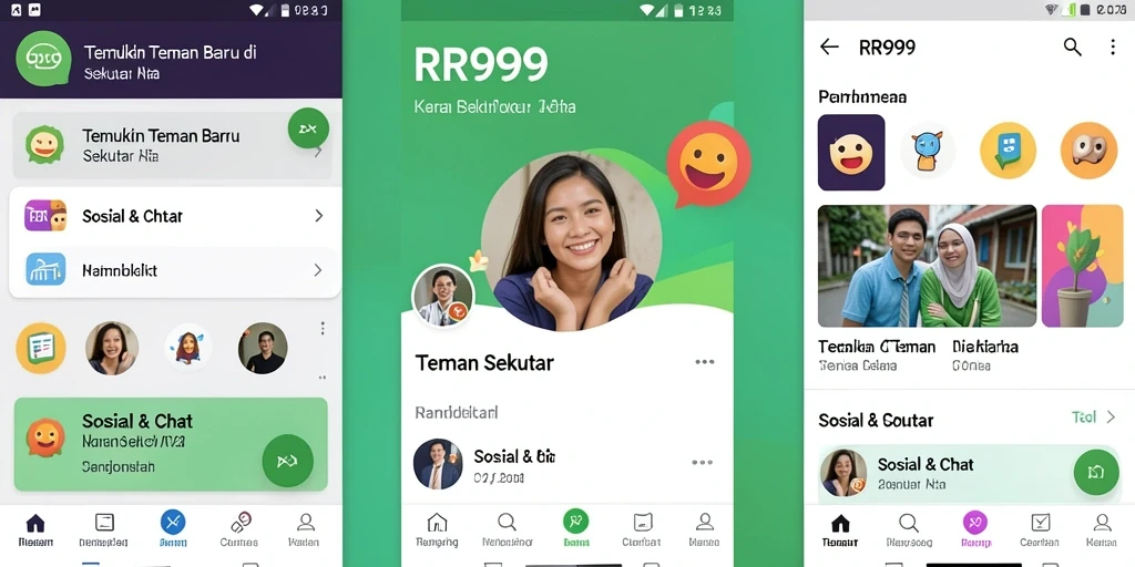 Antarmuka aplikasi RR999 yang sederhana dan menarik untuk mencari teman baru.
